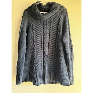 Cabi Sweater Womens M Medium Navy Cable Knit‎ Funnel Neck Long Sleeve Pullover